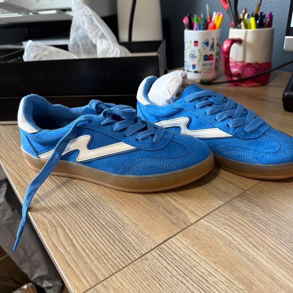Madden Girl Blue Suede Sneakers with White Accent